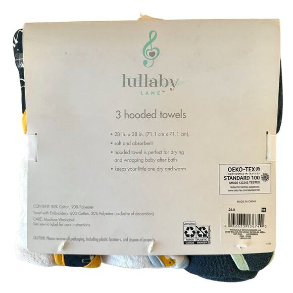 Set of 3 Lullaby Lane 28"x28" Hooded Towels - Soft & Absorbent - Navy Multi - Picture 4 of 4